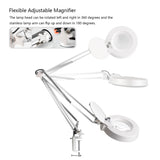 Flexible Adjustable Magnifier，The lamp head can be rotated left and right in 360 degrees and thestainless lamp arm can flip up and down in 180 degrees.